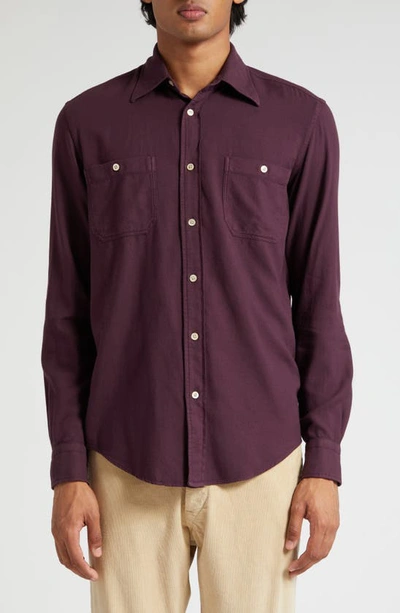 Boglioli Garment Dyed Button-up Shirt In Burgundy