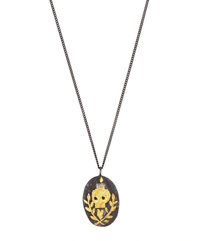 Acanthus Black Diamond Signet Necklace In Gold