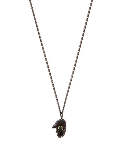 Acanthus Oxidised Silver Dark Palm Emerald Necklace In Gold