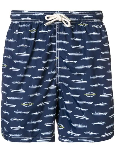 Mc2 Saint Barth Print Drawstring Swim Shorts - Blue In Blue