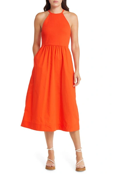 Boden Rib Cotton Halter Neck Dress In Blood Orange