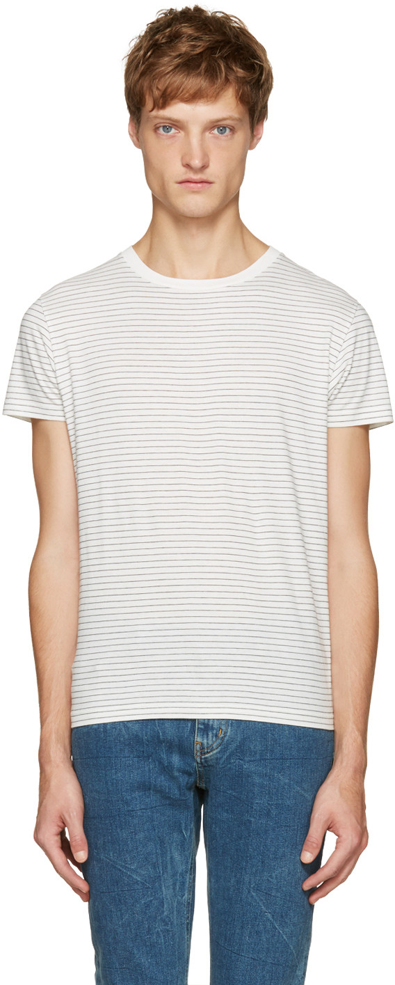 Saint Laurent White & Black Striped T-shirt | ModeSens