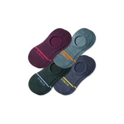 Bombas Lightweight Merino Wool Blend No Show Sock 4-pack In Agate Wine Mix