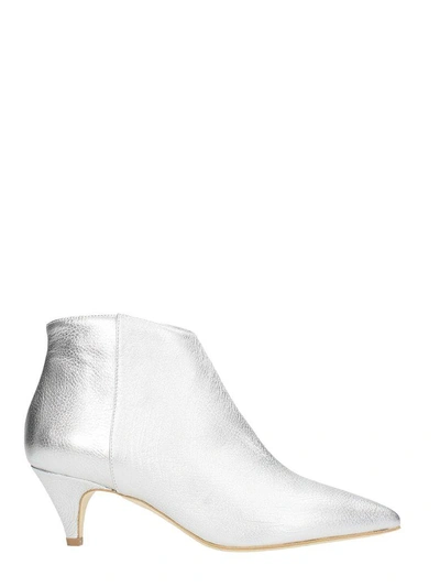 The Seller Pointed Toe Silver Calf Leather Ankle Boots