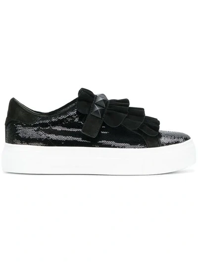 Kennel & Schmenger Sequin And Ruffle Trim Platform Trainers In Black