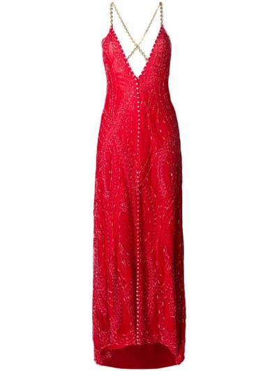 Alessandra Rich Embroidered Plunge Dress In Red