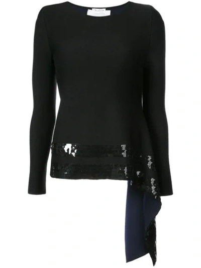 Oscar De La Renta Sequin Drape Sweater In Black