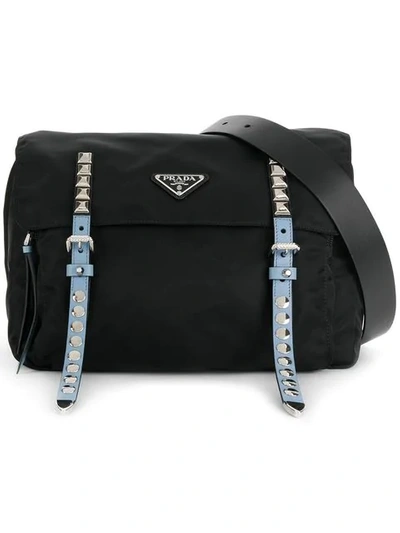 Prada Ladies Black Modern Studded Nylon Belt Bag