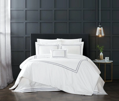 Chic Home Design Milos 8 Piece Cotton Comforter Set Dual Stripe Embroidered Border Hotel Collection  In White