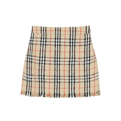 Burberry Tartan Wool Mini Skirt In Neutrals
