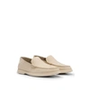 Hugo Boss Nubuck Moccasins With Embossed Logo And Apron Toe In White