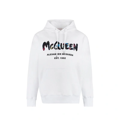Alexander Mcqueen Hooded Cotton Logo Sweatshirt In White