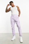 Asos Design Tapered Cargo Pants In Lilac-purple