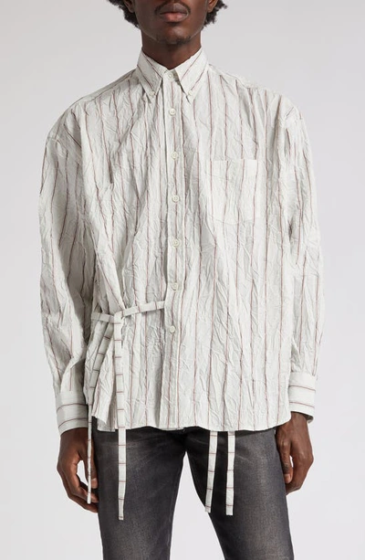 John Elliott Oversize Crinkled Stripe Button-down Shirt In Weiss