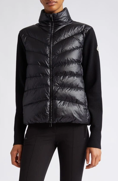 Moncler Basic Jacket In Quilted Nylon And Wool In Black