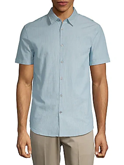 John Varvatos Pinstripe Short-sleeve Cotton Button-down Shirt In Peacock Blue