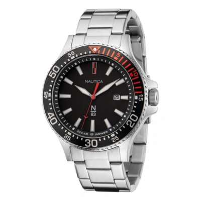 Nautica Mens Cocoa Beach Solar-powered Stainless Steel 3-hand Watch In Black