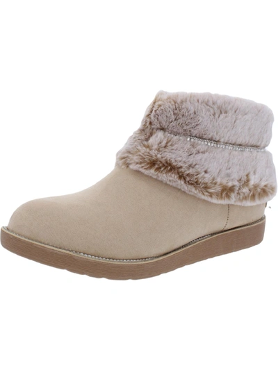Bebe Nayeli Womens Faux Fur Round Toe Ankle Boots In Beige
