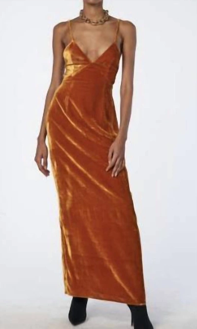 Ronny Kobo Gabe Velvet Dress In Burnt Orange In Yellow