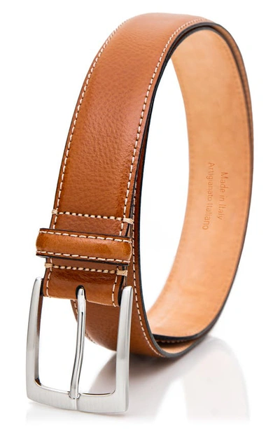 Made In Italy Pebble Leather Belt In Cognac