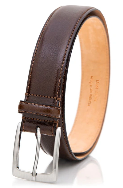 Made In Italy Pebble Leather Belt In Brown