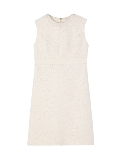 St John Satin-trim Sleeveless Textured Sequin Knit Dress In Ecru