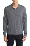 Vince Johnny Collar Long Sleeve Wool Polo In Grey