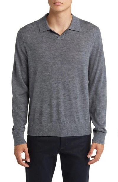 Vince Johnny Collar Long Sleeve Wool Polo In Grey