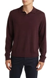 Vince Johnny Collar Long Sleeve Wool Polo In Red