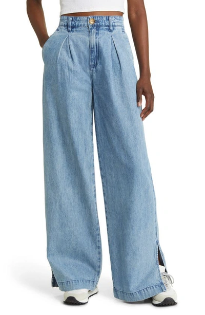 Blanknyc Side Slit Pleated Denim Wide Leg Pants In Private Dance