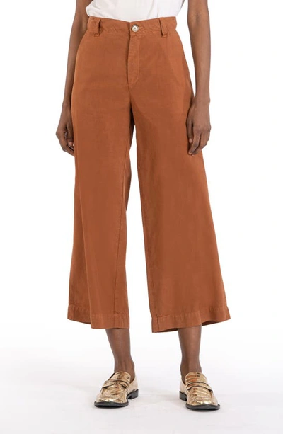 Kut From The Kloth Flat Front Crop Wide Leg Pants In Chestnut