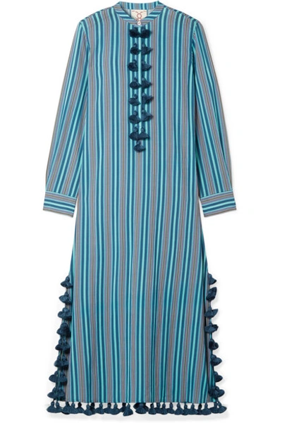 Figue Paolina Tasseled Striped Cotton-blend Voile Midi Dress In Blue