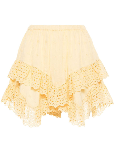 Marant Etoile Embroidered Cotton Shorts In Neutrals
