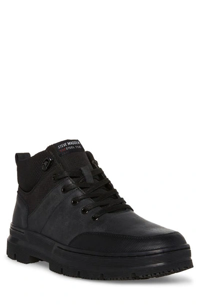 Steve Madden Zylon Faux Leather Steel Toe Boot In Black