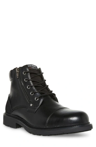 Steve Madden Wesler Faux Leather Steel Toe Boot In Black