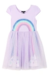 Zunie Kids' Cap Sleeve Rainbow Dress In Lavender Multi