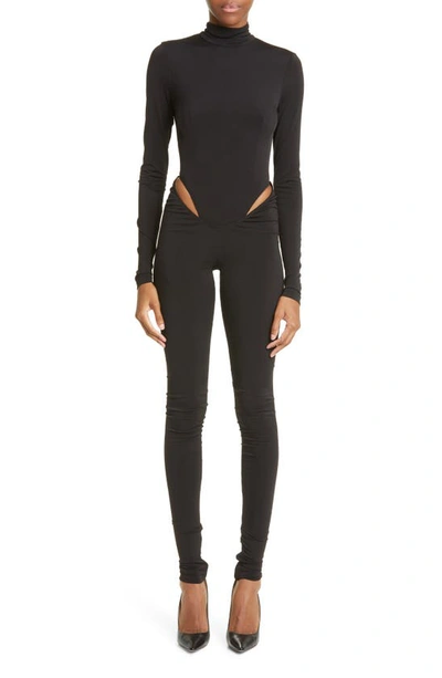 Laquan Smith Cutout Stretch Jersey Turtleneck Jumpsuit In Black