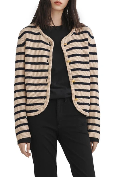Rag & Bone Nancy Stripe Wool Blend Cardigan In Oatmeal