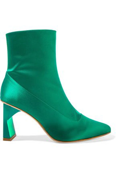 Tibi Satin Ankle Boots In Green