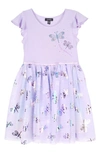 Zunie Kids' Flutter Sleeve Dress In Lilac/ Multi