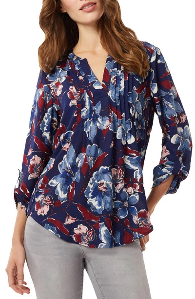 Jones New York Crepe De Chine Roll Tab Pintuck Blouse In Blue