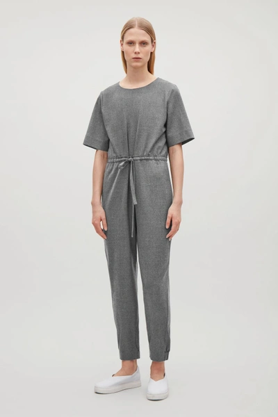 Cos Wool Jumpsuit With Grosgrain Drawstring In Grey