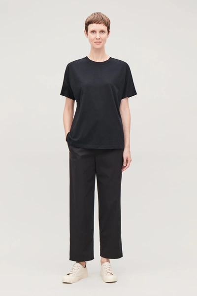Cos Relaxed Kimono-shape Sleeve T-shirt In Black