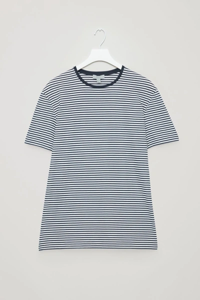Cos Striped Cotton T-shirt In Blue
