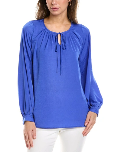 Joan Vass Tie Neck Blouse In Blue