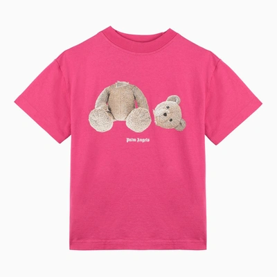 Palm Angels Kids' Fuchsia Cotton Bear T-shirt In Pink