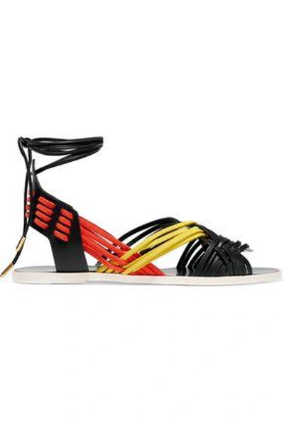 Balmain Woman Matti Woven Leather And Suede Sandals Black