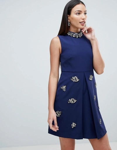 Forever Unique Embellished Swing Dress - Navy | ModeSens