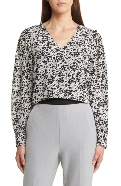 Hugo Boss V-neck Blouse In Printed Silk In Patterned