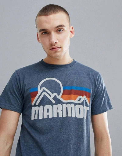 Marmot Coastal T-shirt With Vintage Mountain Chest Logo In Navy Heather - Navy